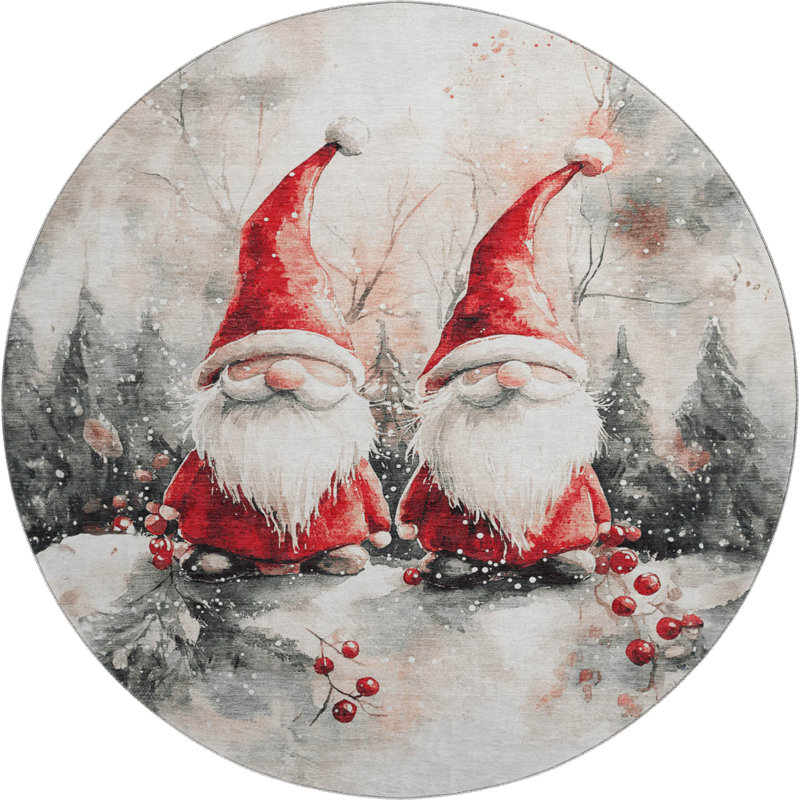 Premium Machine Washable Dockside AMF1808 Christmas Gnomes Rug, Round 8'