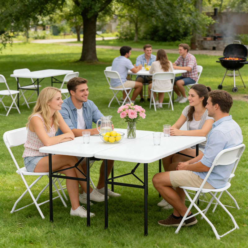 4 pi Table pliante portative en plastique pour patio, 400 lb, table en plastique noir robuste pour le pique-nique intérieur et extérieur