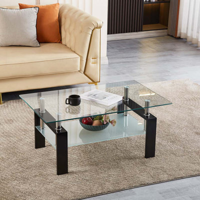 2-Layers Tempered Clear Glass Coffee Table