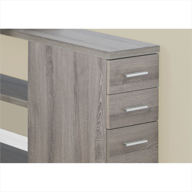 Bureau d'ordinateur en L avec tiroir classeur, stratifié beige neutre et acier gris, poste de travail d'angle de 47,25 pouces