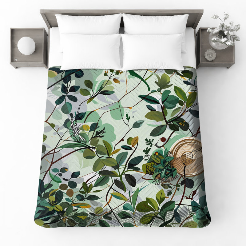 Couvre-lit matelassé Leafy Botanical Illustration toutes tailles, Grand lit