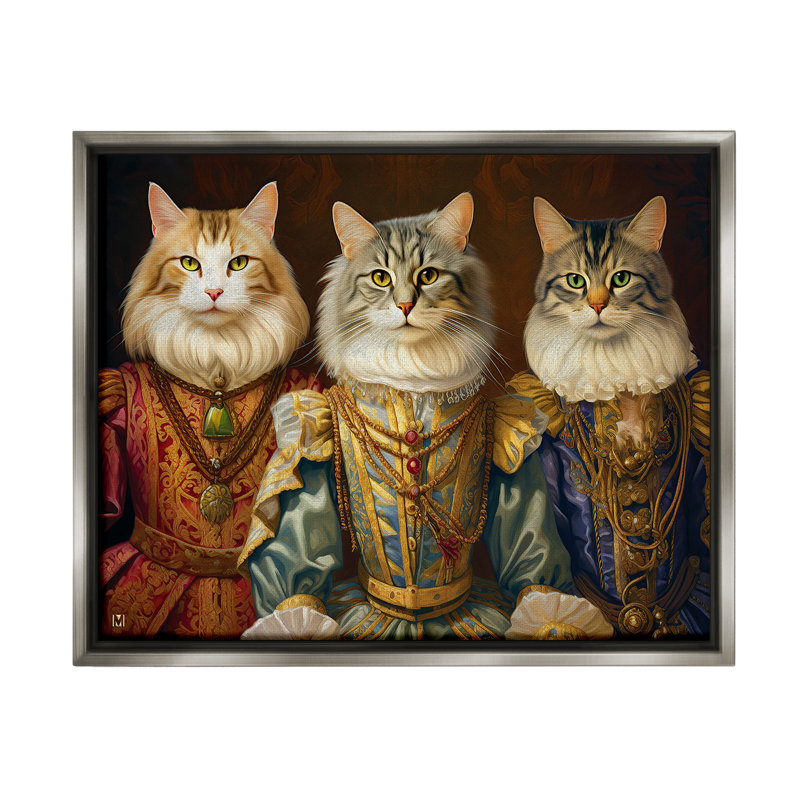 «Regal Cat Trio Floater Frame» par Michael David Ward sur toile, Cadre flottant gris lustré, H 17 po x l 21 po