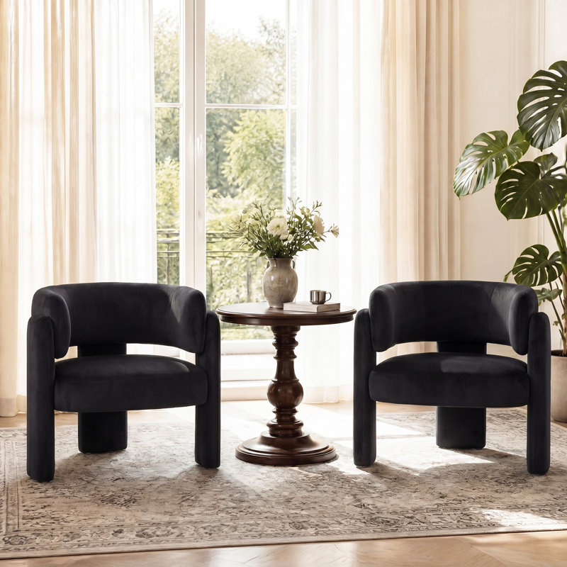 Fauteuil de salle à manger rembourré en velours de 33 po de largeur, Velours noir
