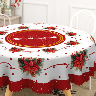 1 pièce ronde / rectangulaire en polyester Lethea, Lethea de Noël avec pin, bonhomme de neige, camion, bordure encastrée, décorations de Noël pour table à manger, décoration de table de fête de fête, cadeau de fête parfait