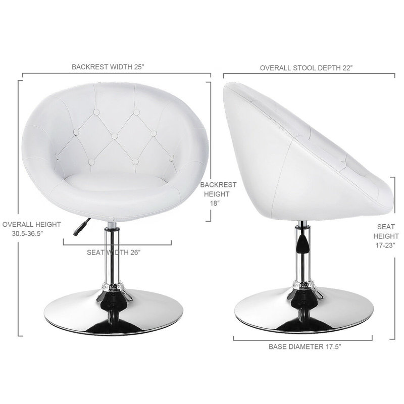 Chinn Faux Leather Swivel Barrel Chair, White Faux Leather