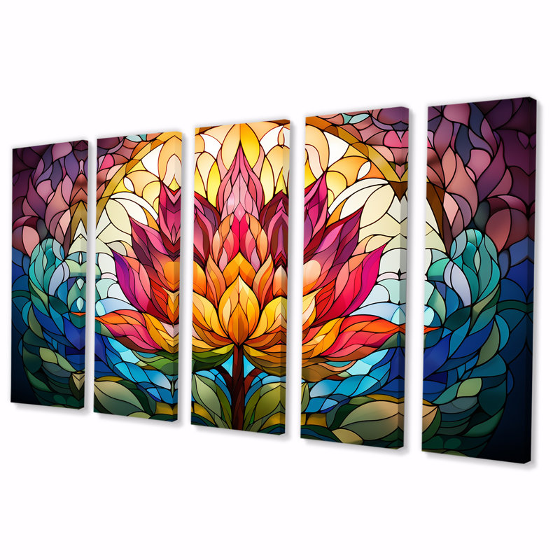 5 pièces d'art mural en verre Lotus, H 28 po x l 60 po