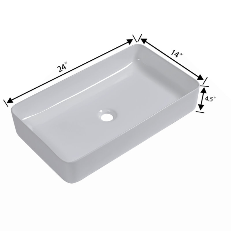 Lavabo de salle de bain vasque rectangulaire en céramique 24 po x 14 po
