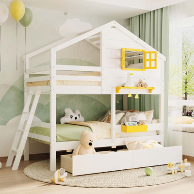 Vandenbosch Twin over Twin House Bunk Bed with Drawers by Harper Orchard
