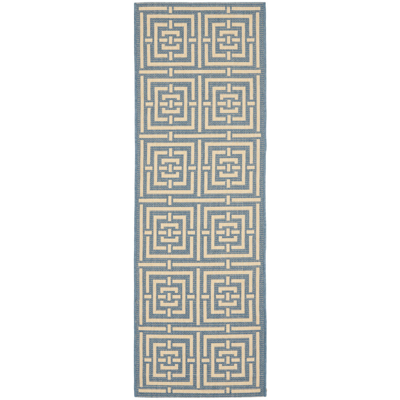 Arneshia Geometric Blue/Bone Indoor/Outdoor Area Rug, Runner 2'3" x 8'
