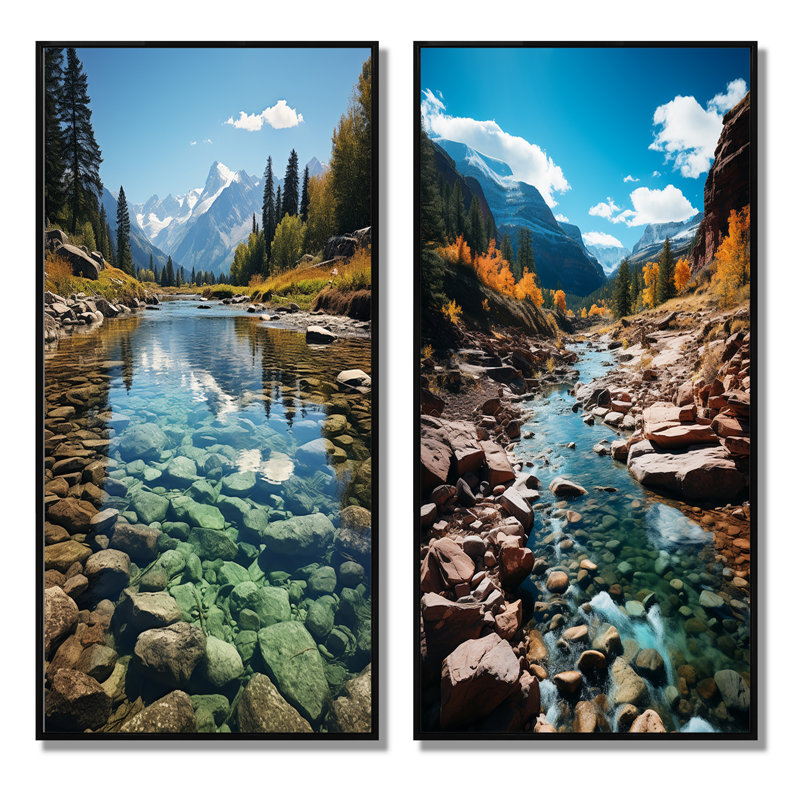 «USA Rocky Mountain Serenity Landscape», 2 pièces, Cadre noir, H 40 po x l 40 po