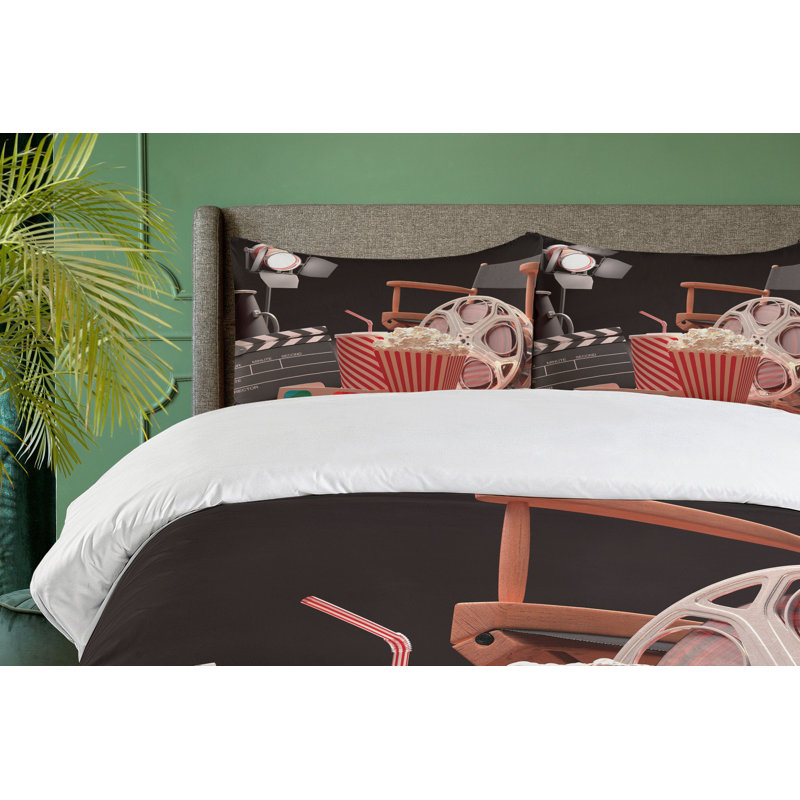 Movie Theater Theme Queen Duvet Cover Set with Pillow Shams