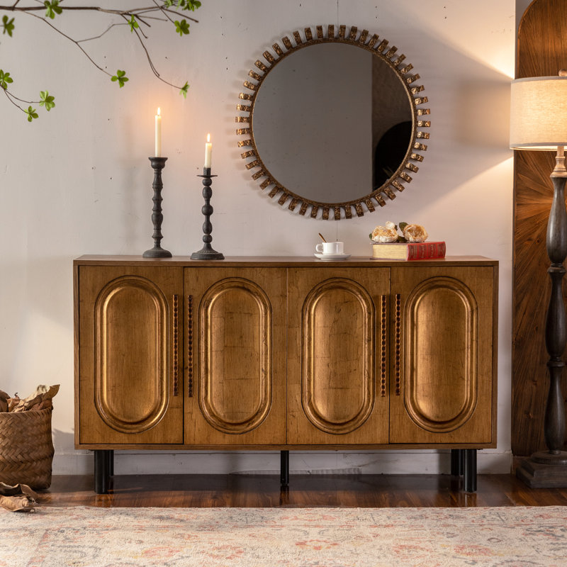 Armoire de cuisine en bois avec 4 portes, buffet sans poignée pour la salle à manger et la chambre à coucher, cloisons réglables, pieds de construction solides