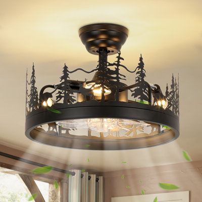 Russel 17.7" Farmhouse Black Ceiling Fan With Light, Reverse 6 Speeds Dimmable and Remote Included