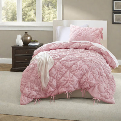 Soft Pink Floral Bedding Sets, Microfiber Twin Comforter With All-season Cozy Design