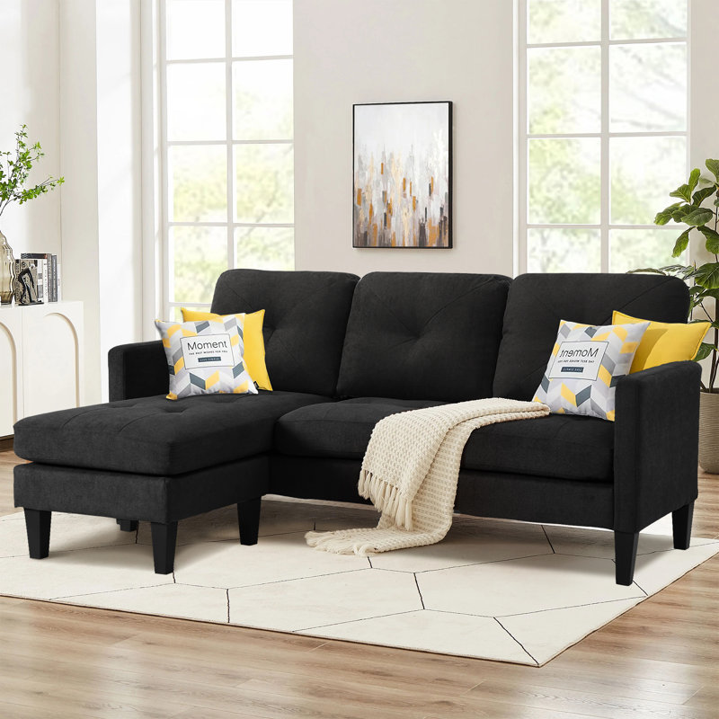 Atiye 74'' Upholstered Convertible Sofa, Black Linen