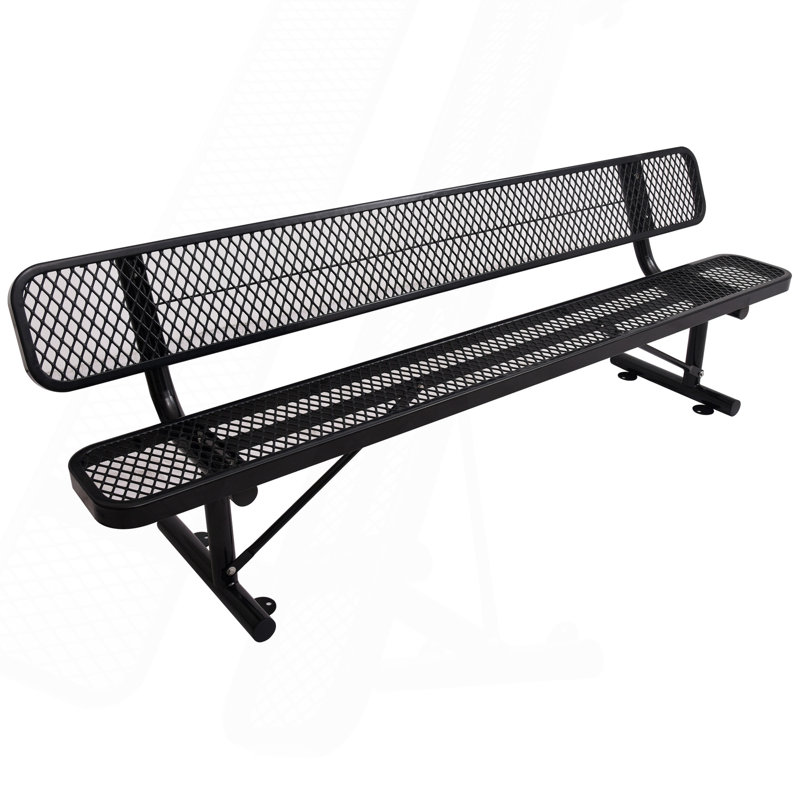 Banc d'extérieur en acier de 8 pi avec dossier, Noir