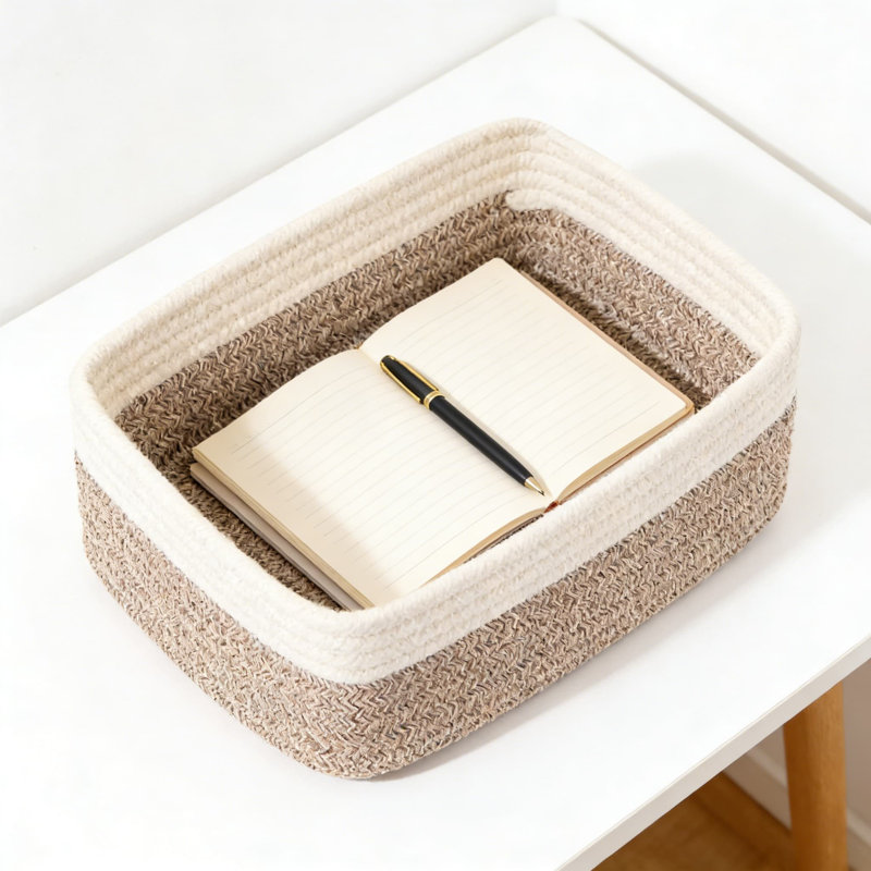 Woven Cotton Storage Baskets Set Of 3, Handmade Organizer Bins For Closet, Shelf, Desk, And Nursery, Decorative Rectangular Baskets For Home Organization