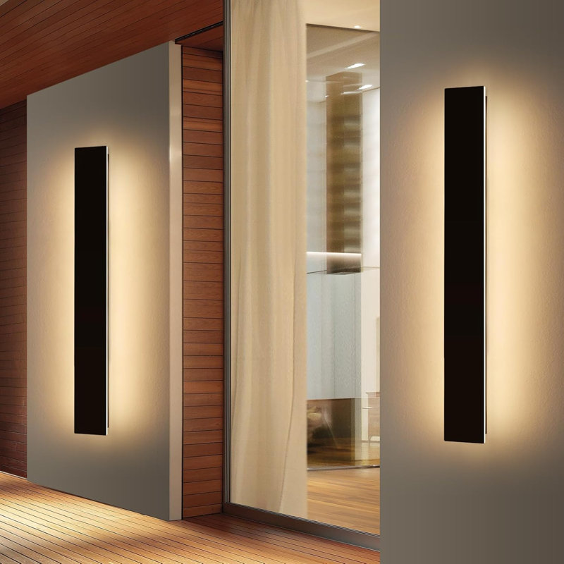 47.3" Modern Black Waterproof LED Linear Outdoor Wall Sconce for Exterior Porch or Garden, 1.7" H x 47.3" W x 4.72" D