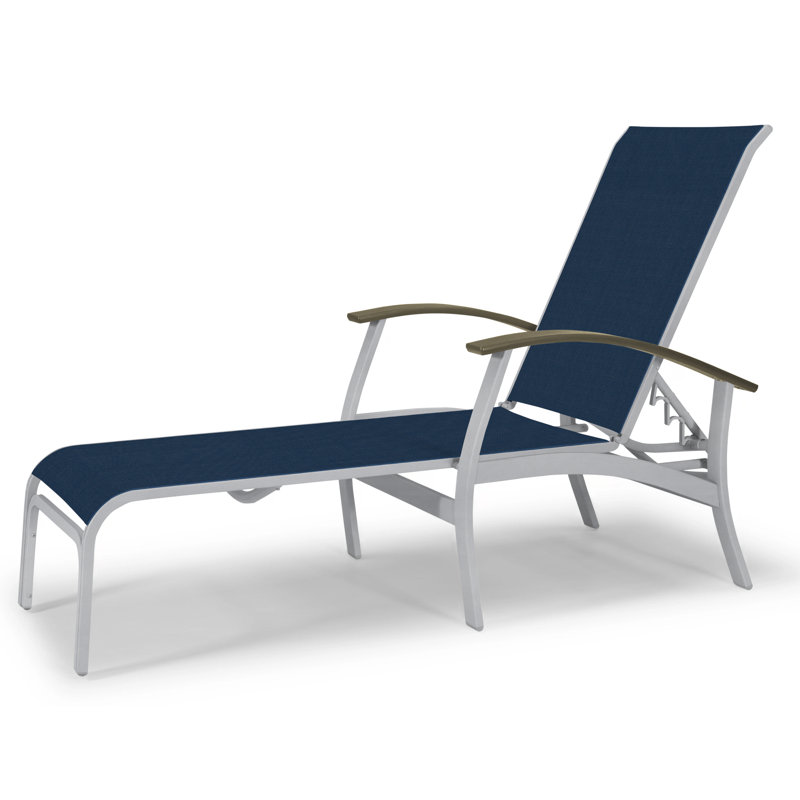 Askar Outdoor Rust-Resistant Metal Chaise Lounge, Navy 13D Sunbrella®, Textured Desert, Beachwood P40