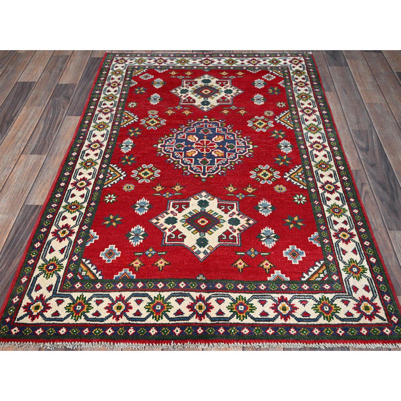 Tapis oriental rouge en laine noué à la main 3 pi 3 po x 4 pi 9 po - MOA102348