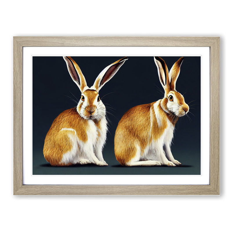Two Hares - Framed Print, 25cm H x 34cm W x 2cm D, Oak