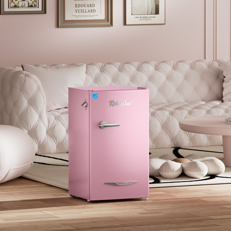 3.2 Cu.Ft Retro Mini Fridge With Bottle Opener & Metal Handle,ENERGY STAR, Pink