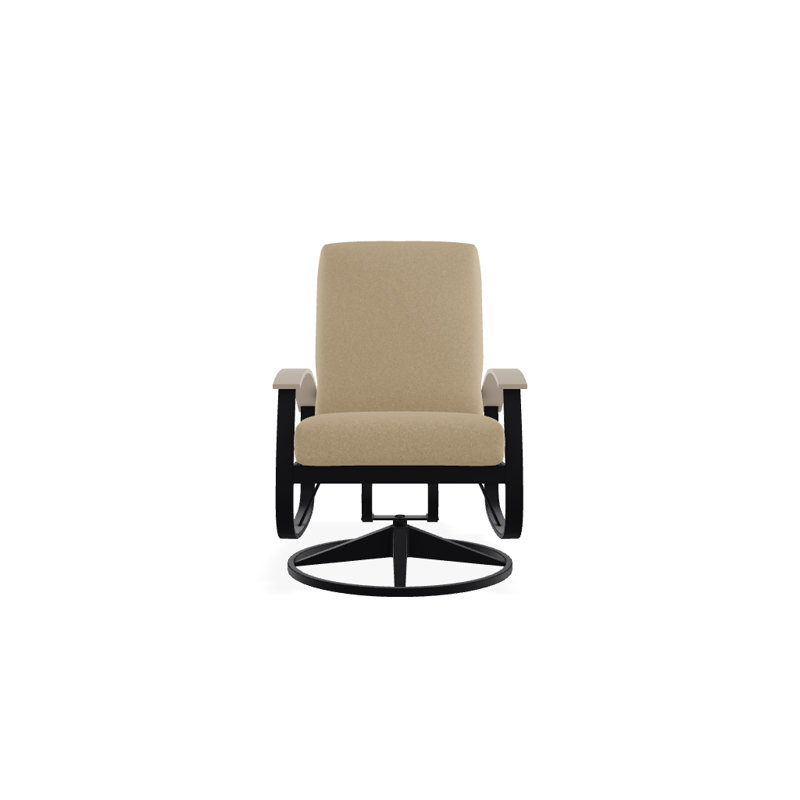 Belle Isle Outdoor Swivel Lounge Chair, Cast Ash Sunbrella® Plainweave, Desert P60, Textured Black
