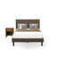 Ensemble de lit 2 pièces pour grand lit - 1 lit plateforme avec tête de lit capitonnée en tissu de lin brun capitonné et 1 table de chevet - Table de chevet au fini noyer antique-1125237268-1125237270