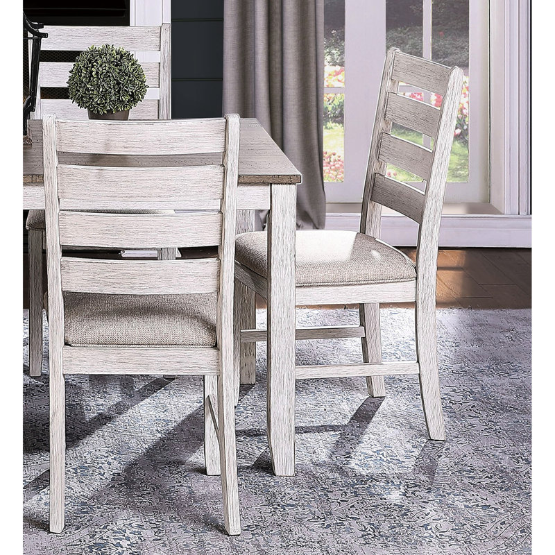 5 pièces, espace pour manger - Table rectangulaire en bois avec 4 chaises en tissu d'ameublement en tissu brun et blanc et brun