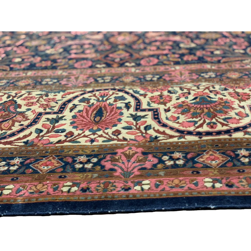 Tapis unique en laine bleu marine 11 pi x 17 pi années 1900