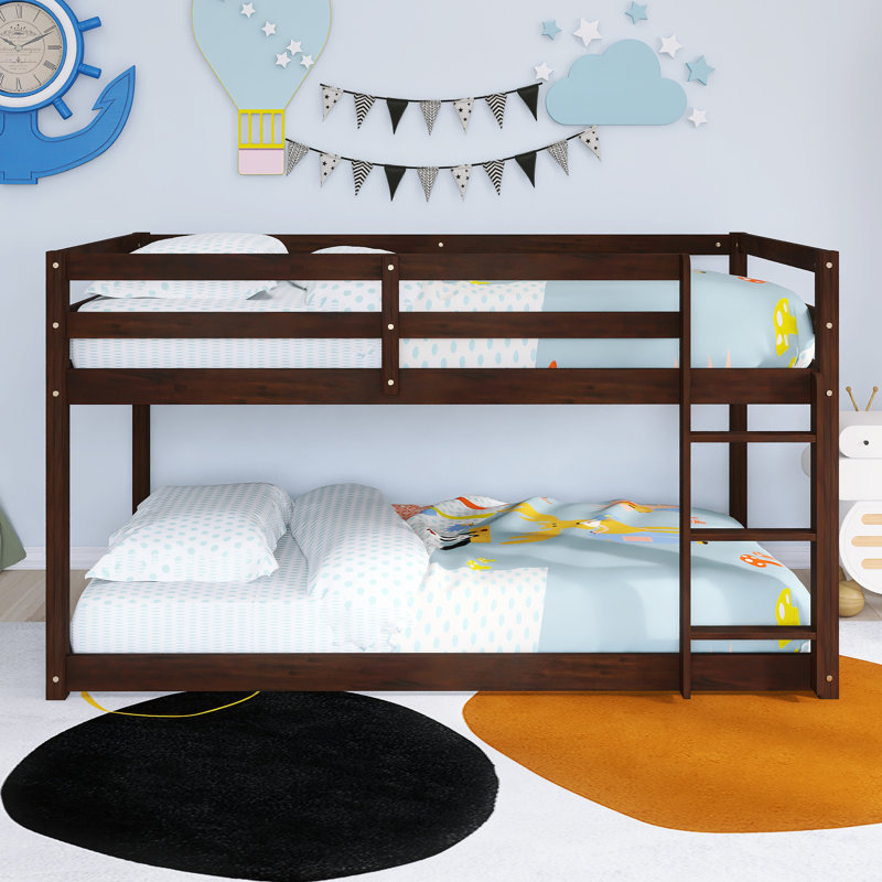 Wood Frame Twin Over Twin Size Bunk Bed With Ladder,Strengthened Slats, Espresso