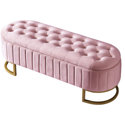 Modern Pink Velvet With Practical Storage Feature, Bedroom & Living Room Button- For A Stylish