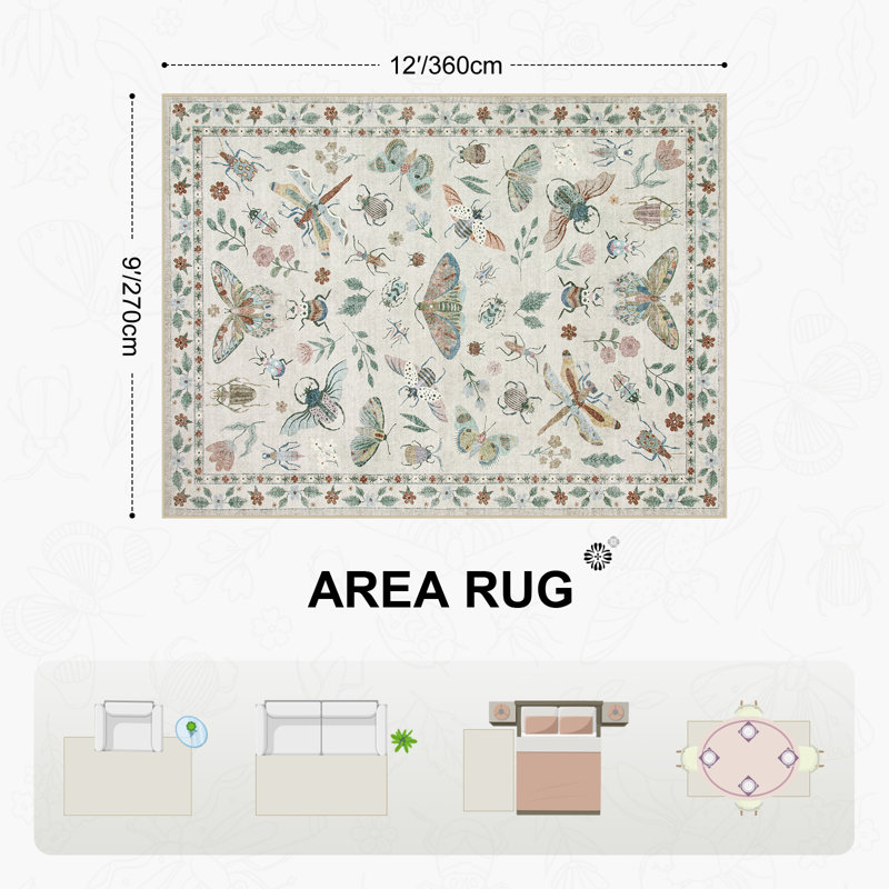 Goldene Animal & Insect Machine Washable Area Rugs with Non-Slip Backing for Living Room, Dining Room, Bedroom