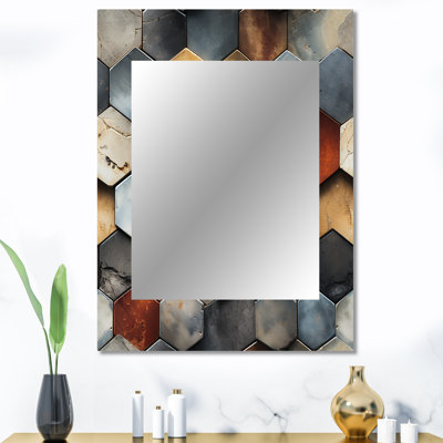 Motif bohème Hatsu Rustic Hexagons - miroir géométrique, miroir mural décoratif moderne, impression d'art en métal