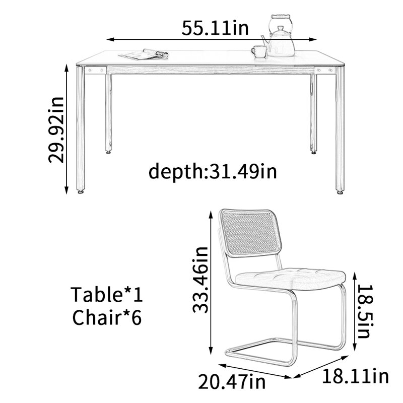 Table de salle à manger Modern, H 29,92 po x L 55,11 po x l 31,49 po