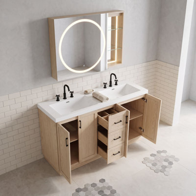 Meuble-lavabo avec 3 tiroirs et tablettes réglables