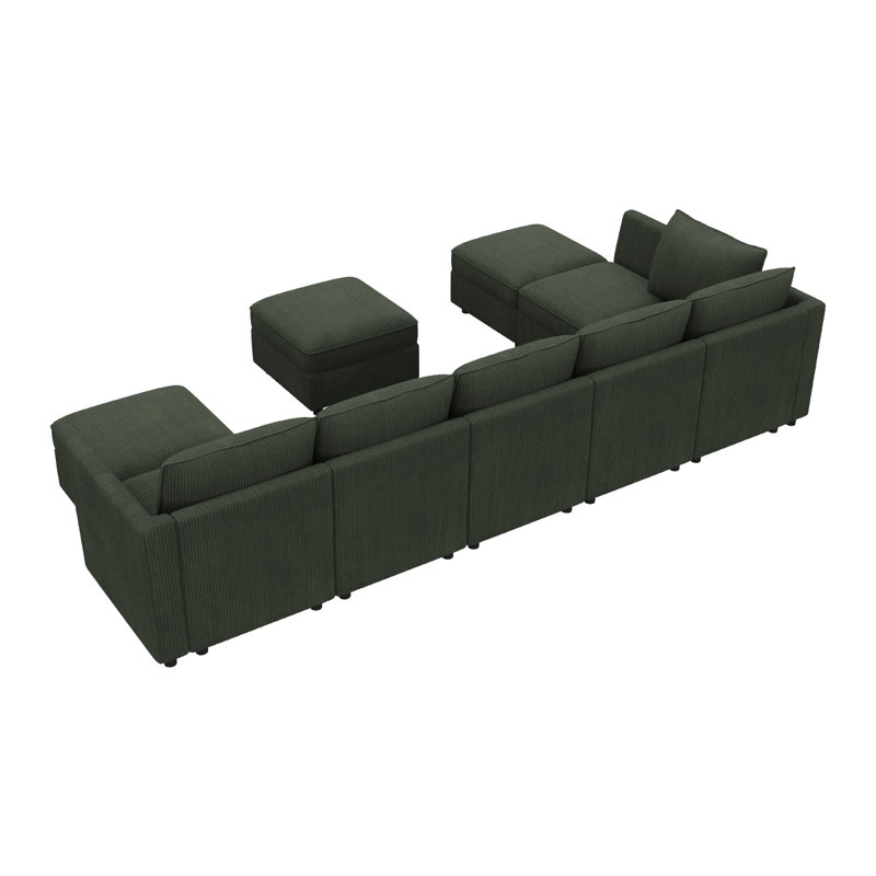 Canapé-lit modulaire en forme de U avec rangement Tremee - vert, Velours côtelé vert