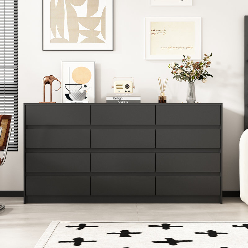 Commode 12 tiroirs l 63 po, Noir