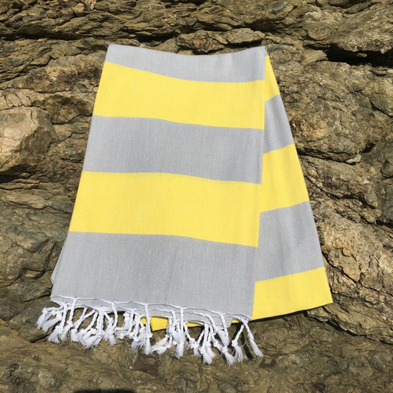 Serviette de plage 100% coton Orrie, Gris / Jaune