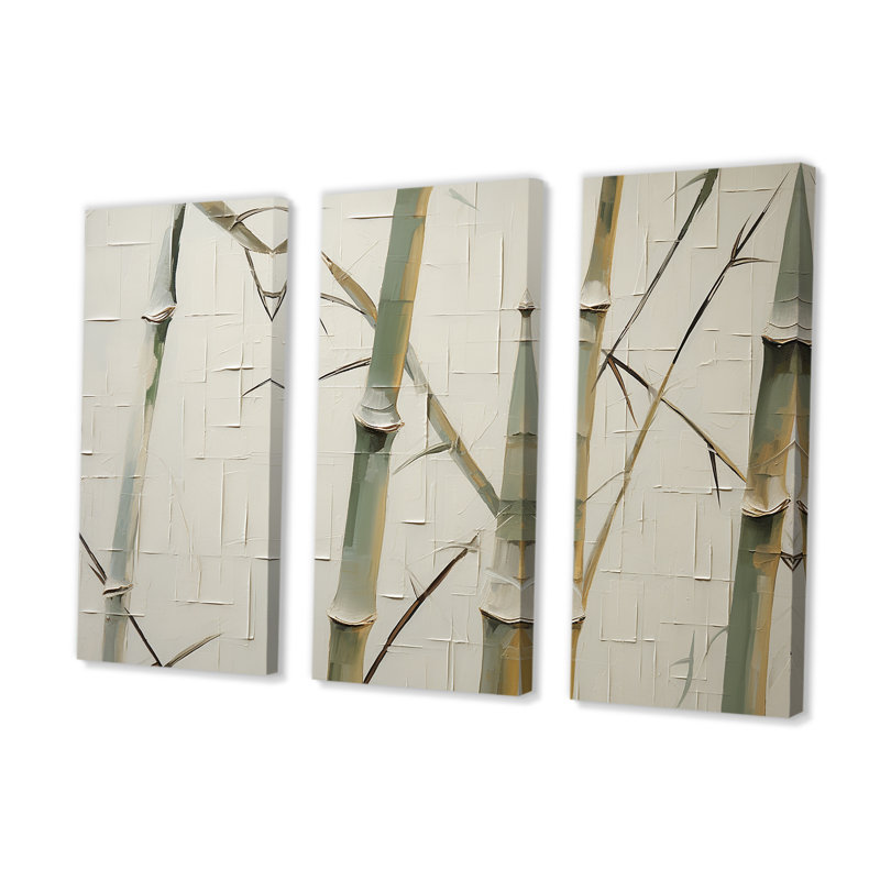 Vert et beige minimalisme bambou sérénité - ensemble d'art mural en toile de bambou, H 32 po x l 48 po x P 1 po