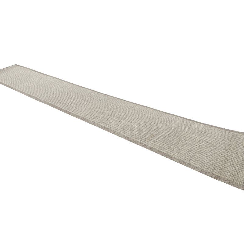 Rug & Kilim’S Extra-Long Kilim Runner Rug With White Textural Stripes And Striae, Runner 3'1" x 18'10"