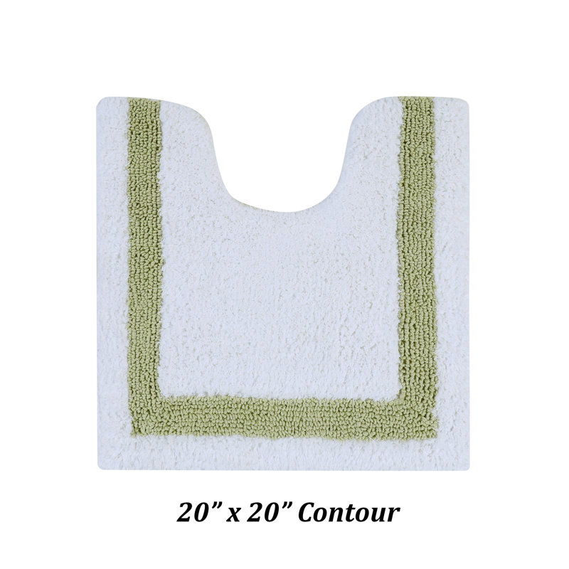 White and Sage Cotton Reversible Bath Rug Set