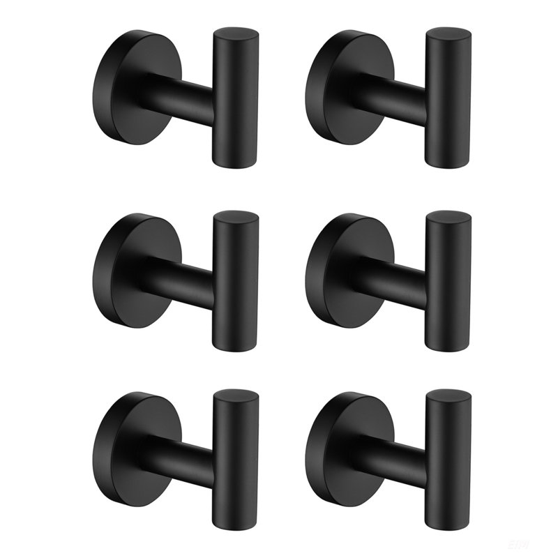 Paquet de 6 crochets à serviettes de bain noir mat, conception robuste et moderne pour un rangement efficace et une installation facile