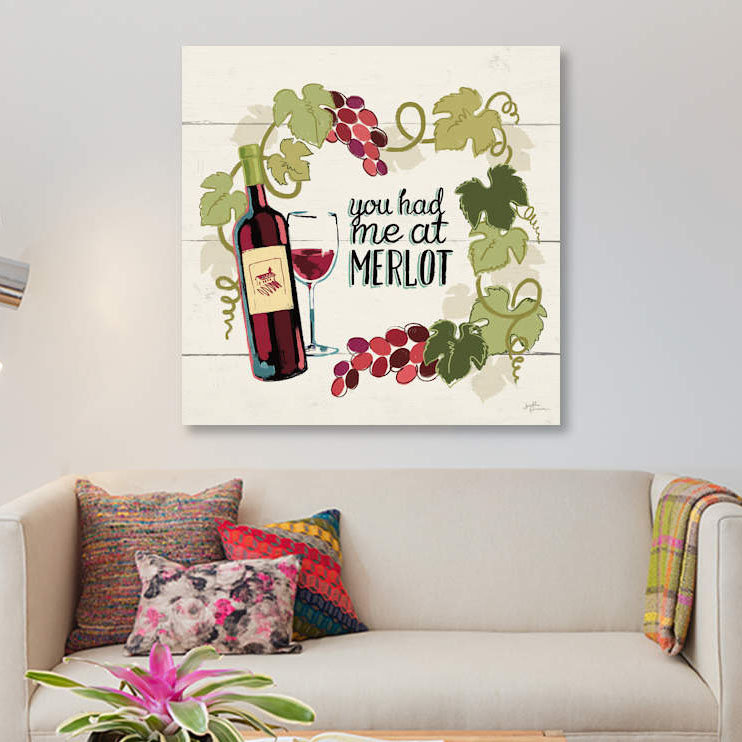 «Wine and Friends II», art textuel sur toile, H 18 po x l 18 po x P 1,5 po, Toile tendue, Pas de tapis