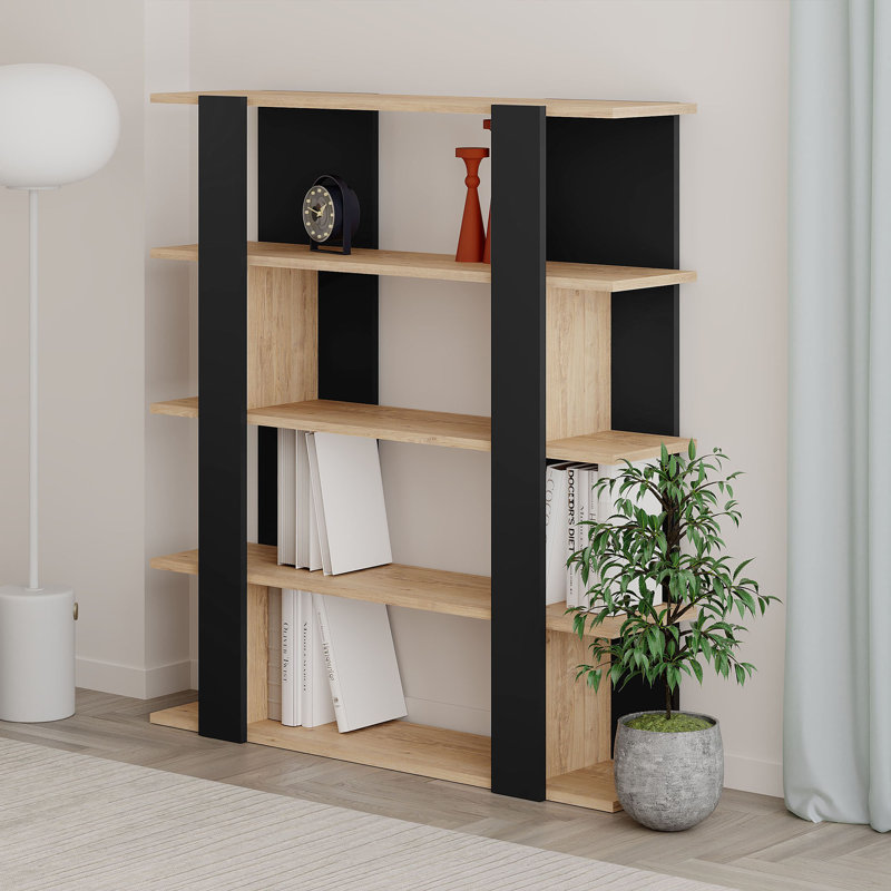 Bibliothèque moderne en bois Nesia H 48 po x l 43 po Nesia - chêne clair / noir