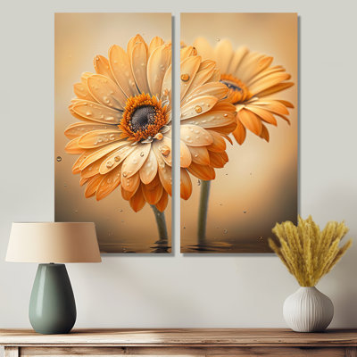 Orange And White Daisy's I - Blue Traditional Wall Art 2 Pieces