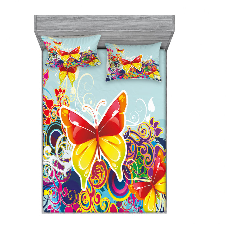 Microfiber Abstract Sheet Set, Full/Double Sheet Set with Fitted Sheet