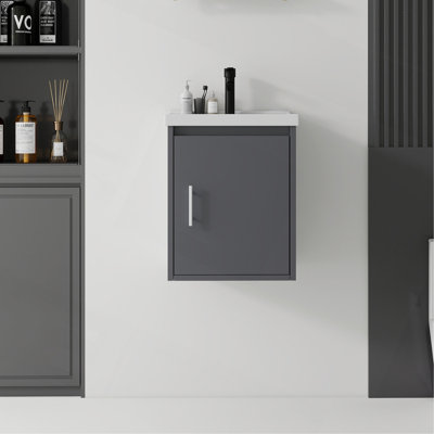 Ensemble de vanité suspendue de 40 cm (16 po), armoire murale en contreplaqué massif avec lavabo en céramique et portes à fermeture en douceur pour petites salles de bain