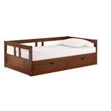 Bechtold Melody Extendable Daybed Frame with Trundle and Storage Drawers, Brazilian Pine Wood King-Size Bed for Kids Bedroom Furniture, 200 Pound Capacity, Multiple Finish Options - CHESTNUT