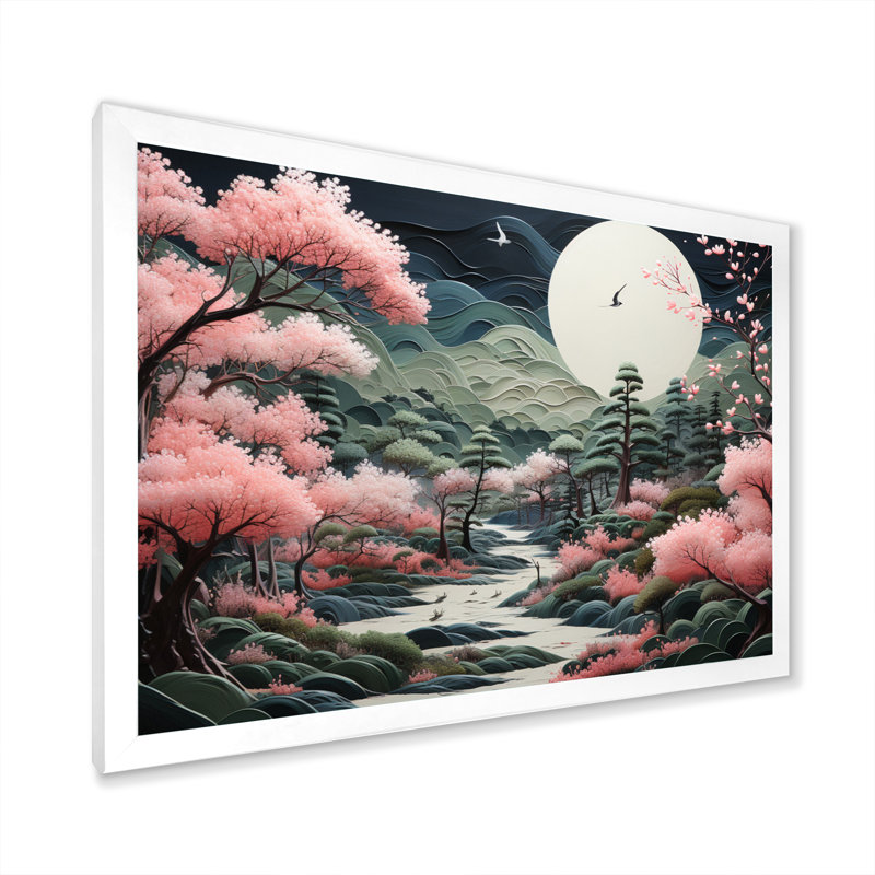 Art asiatique zen jardin - impression, H 30 po x l 40 po x P 1,5 po, Cadre photo blanc